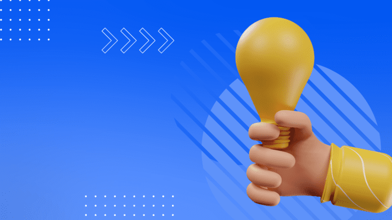 Mão segurando lâmpada amarela em fundo azul, simbolizando inovação e novas oportunidades promovidas pelos editais da FINEP.